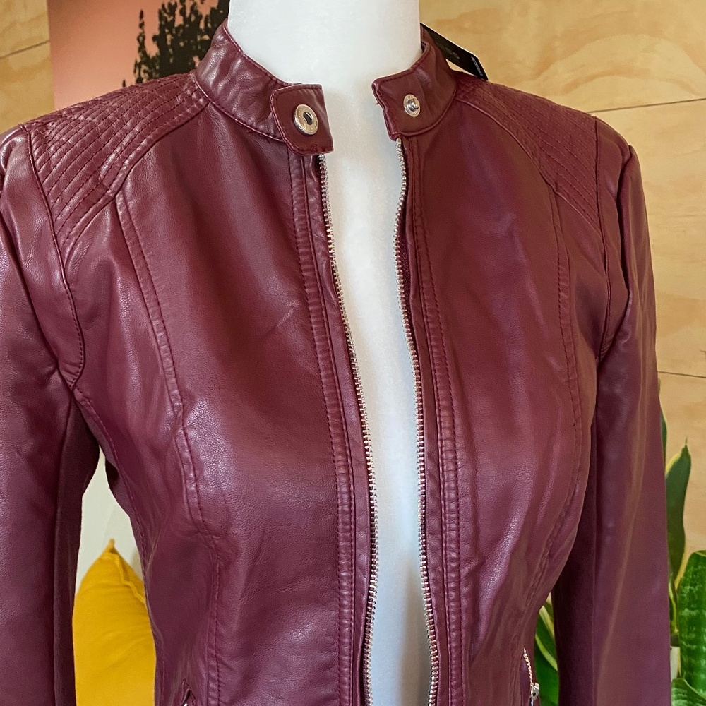 Express Women Red Faux Leather Jacket XS